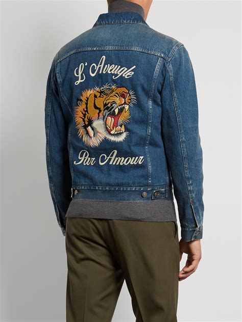 mens gucci denim jacket tiger|gucci denim jacket embroidered rep.